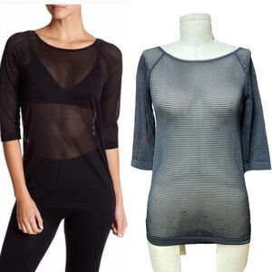 Wolford Louie 3/4 Length Sleeve Sheer Pullover Top Black Stripe Size XS